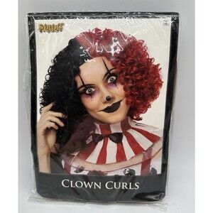 Clown Curls Red and Black Adult Wig Spirit Halloween New Open Package